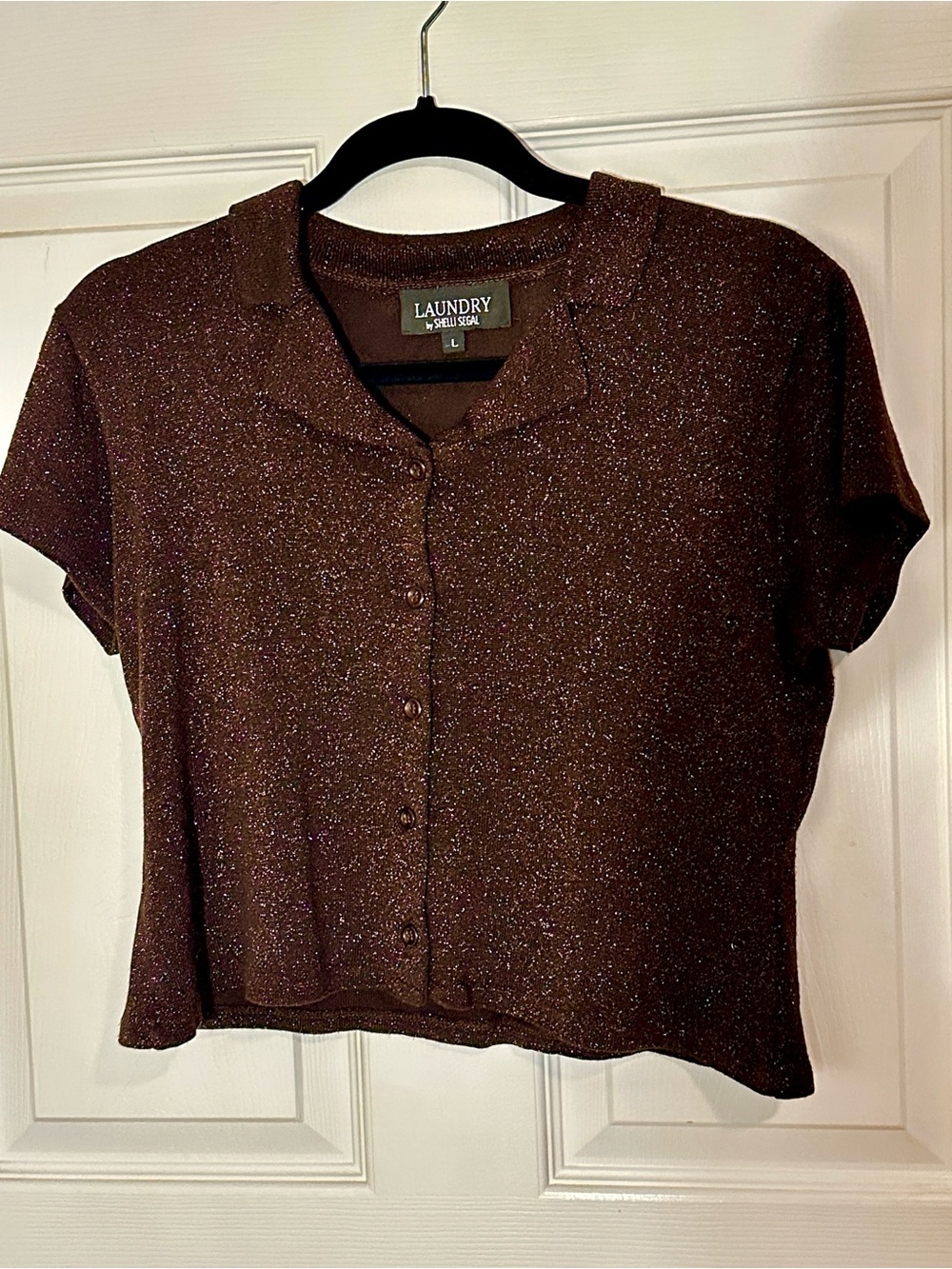 Laundry By Shelli Segal Metallic Copper Lurex Brown Cropped Cardigan L